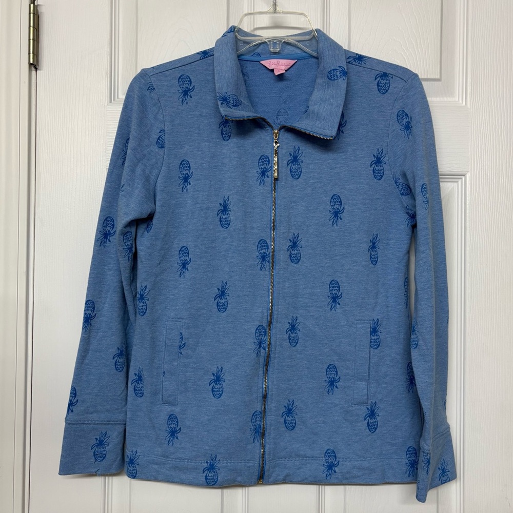 Lilly Pulitzer Pineapple Print Blue Zip Front Jacket Sz S